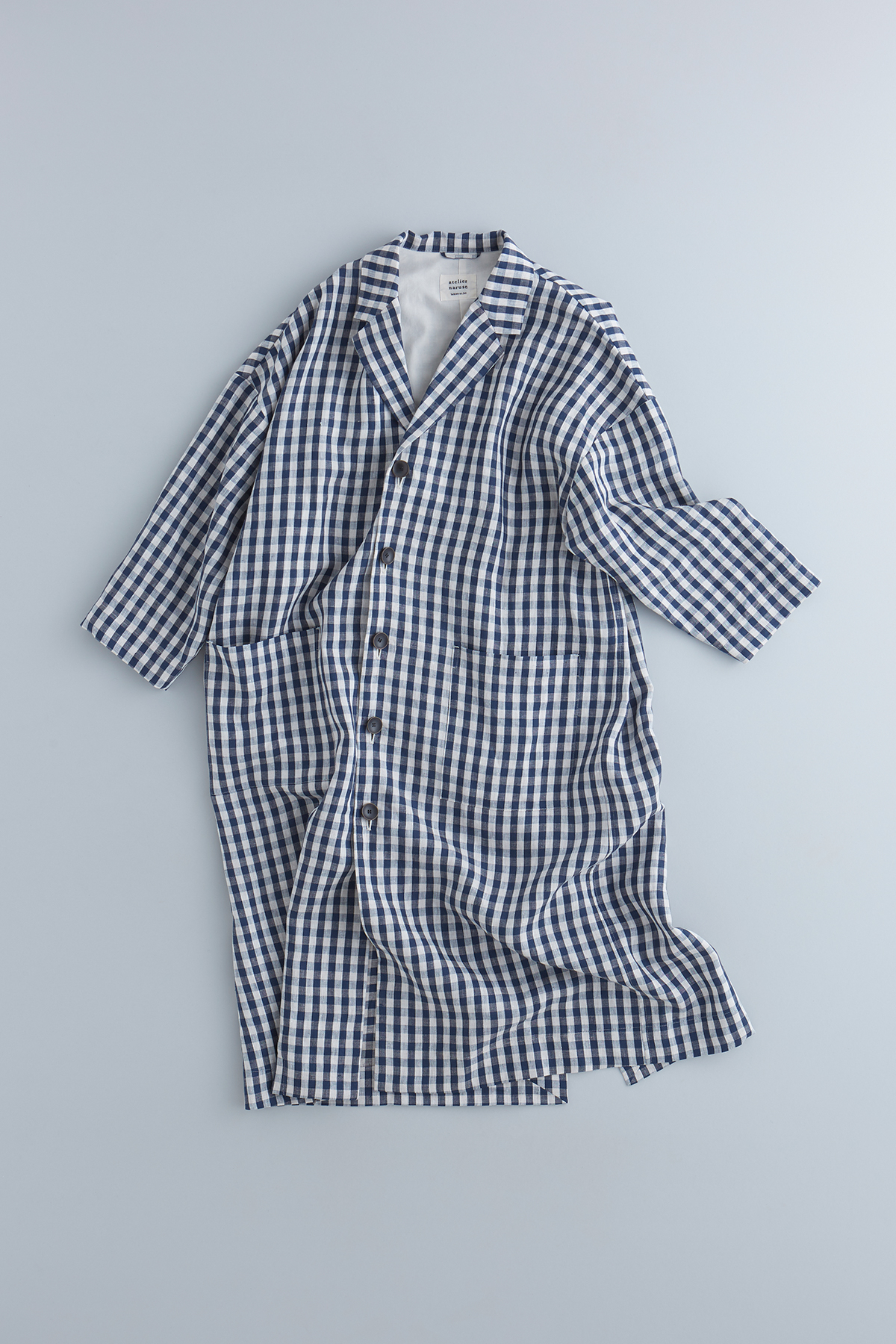 linen tailored coat / gingham check（navy）